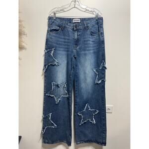 Disclosure Wide Leg Starts Patchwork Distressed Jeans Size 11/30 Medium Wash